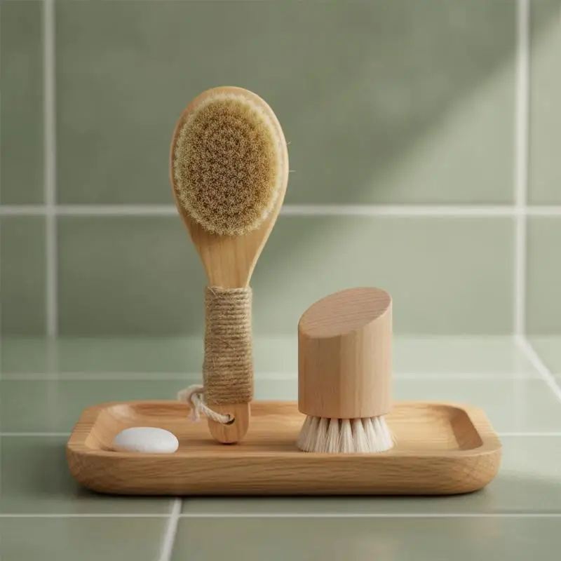 Hanging Design Shower Back Scrubber Wooden Handle Bristle Bath Brush Body Exfoliator Massage Cleaning Bathroom Supplies