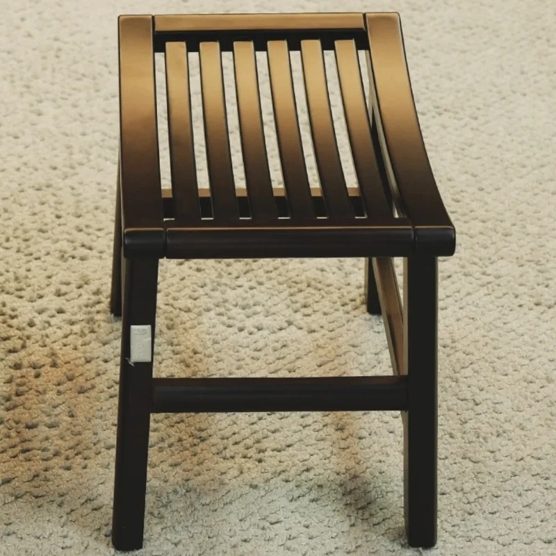 Solid Wood Small Bathroom Stool Shoe Changing Stools Portable Bamboo Shower Bench Stool Bathroom Seat Anti-Slip Feet for Elderly image 6