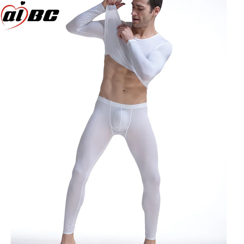 Men\'s Underwear Home Set, Ice Silk Top, Long Pants, Tight, Sexy Bullet Fashion, Top and Bottom