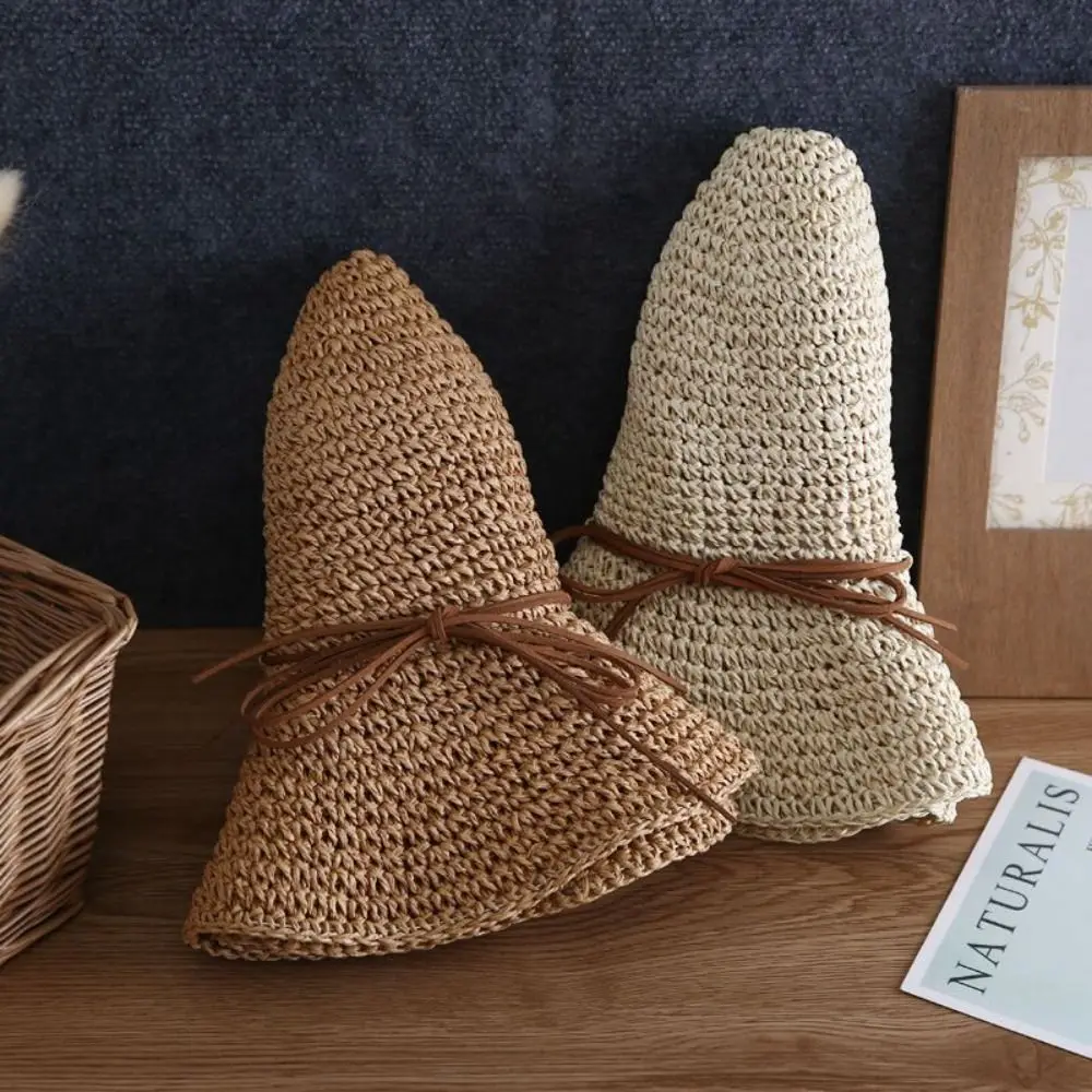 

Trendy French Style Bow Straw Hat Wide Brim Beach Folding Straw Hats Spring Summer Travel Women's Sun Hat Outdoor