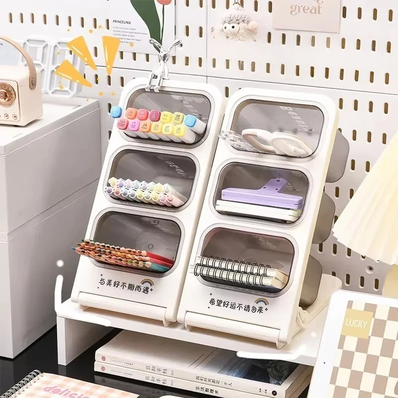 Stylish Large Capacity Slanted Pen Holder Desktop Storage Box Office Multi-layer Student Stationery Organizer