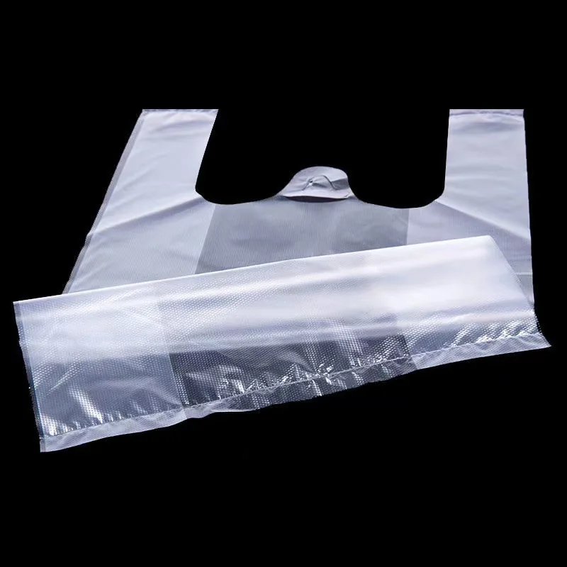 New 100Pcs Transparent Bags Supermarket Plastic Bags With Handle Shopping Bag Large Food Packaging