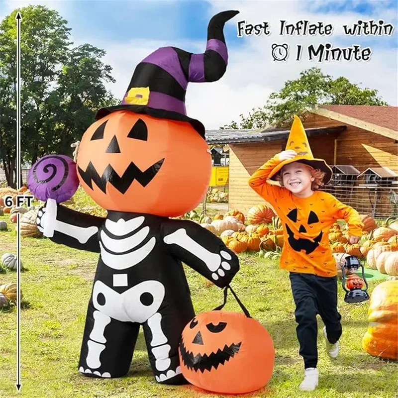 Cráneo inflable para Halloween, modelo de calabaza fantasma LED incorporado, decoración interior y exterior para el hogar, accesorio de jardín, 1,8 M/6 pies, 2024