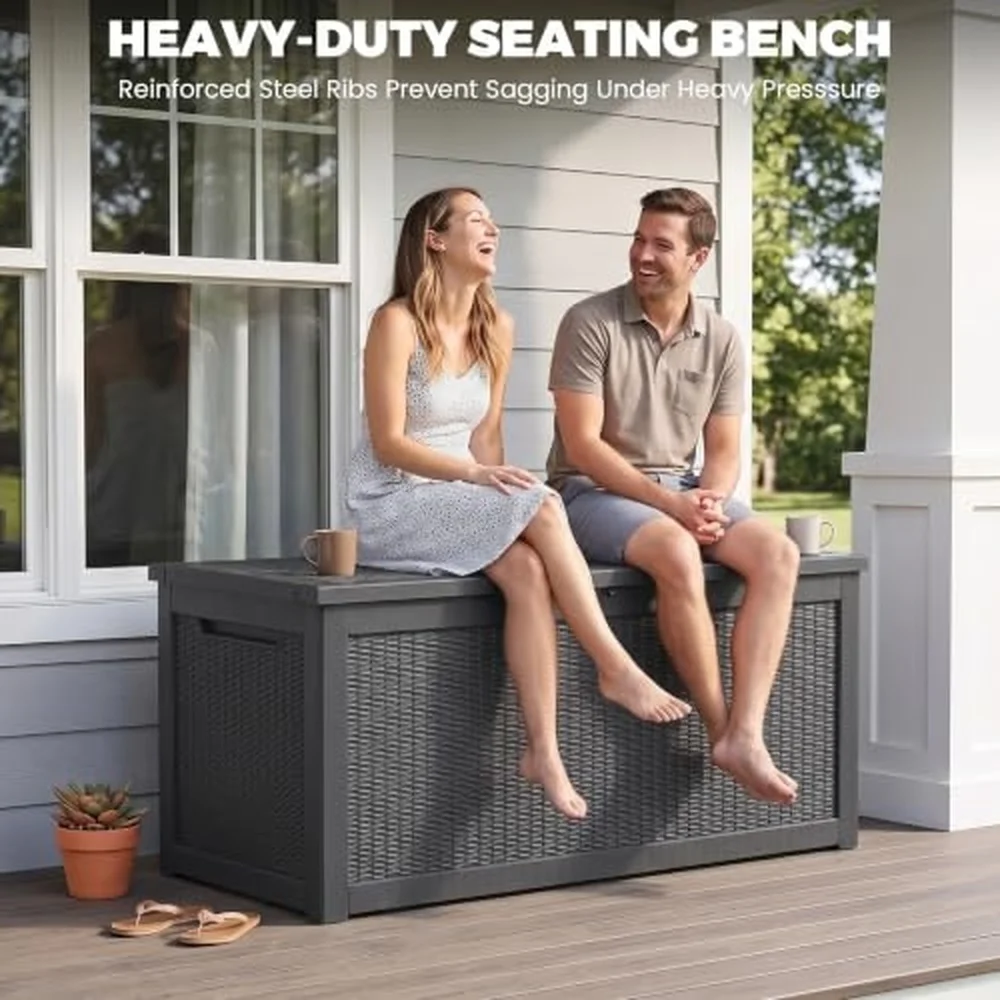 380 Gallon Outdoor Storage Box Extra Large Waterproof Resin Deck Box with Lockable Lid Storage Bin for Patio Furniture