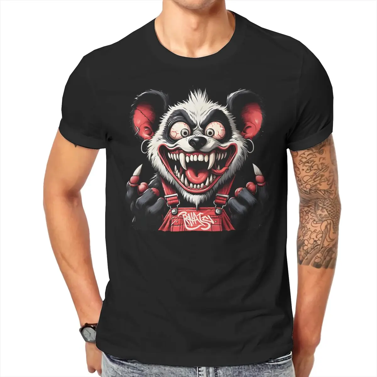 RAT FINK Cartoon TShirt for Men Panda Basic Leisure Tee T Shirt Novelty Trendy Fluffy