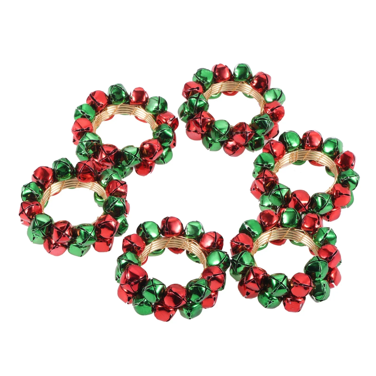 6Pcs Christmas Metal Green&Red Jingle Bells Napkin Rings Napkin Holder Buckle Thanksgiving Dinner Wedding Party Table Decoration