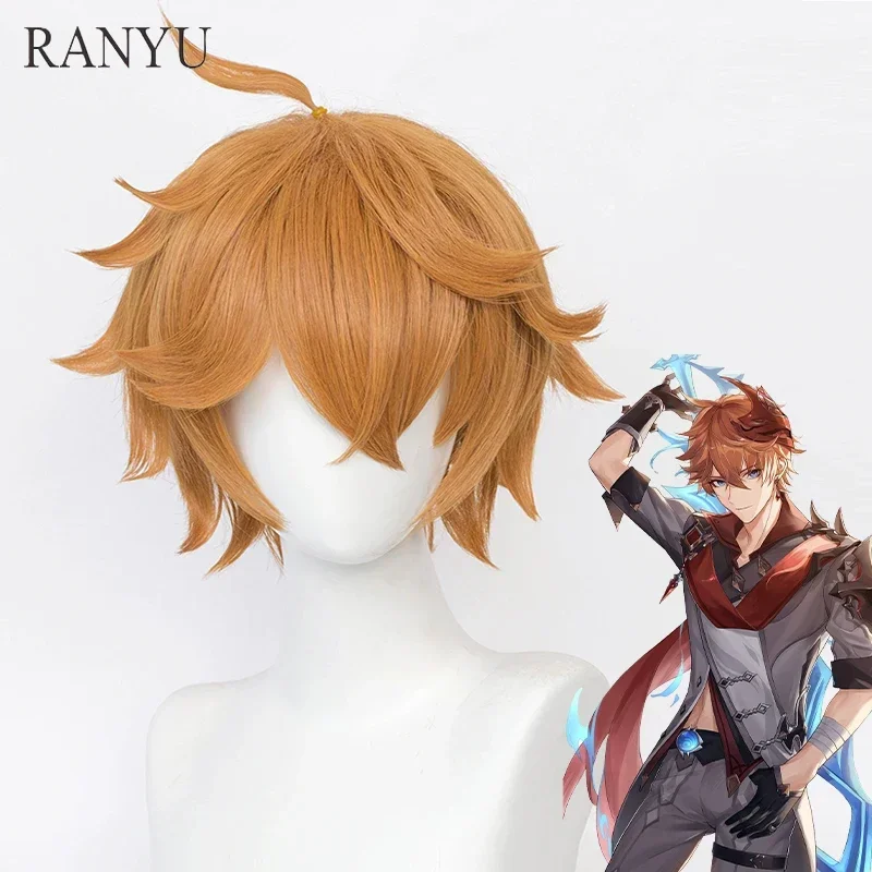 Genshin Impact Tartaglia Childe Wig Game Anime Short Orange Brown capelli sintetici resistenti al calore per la festa