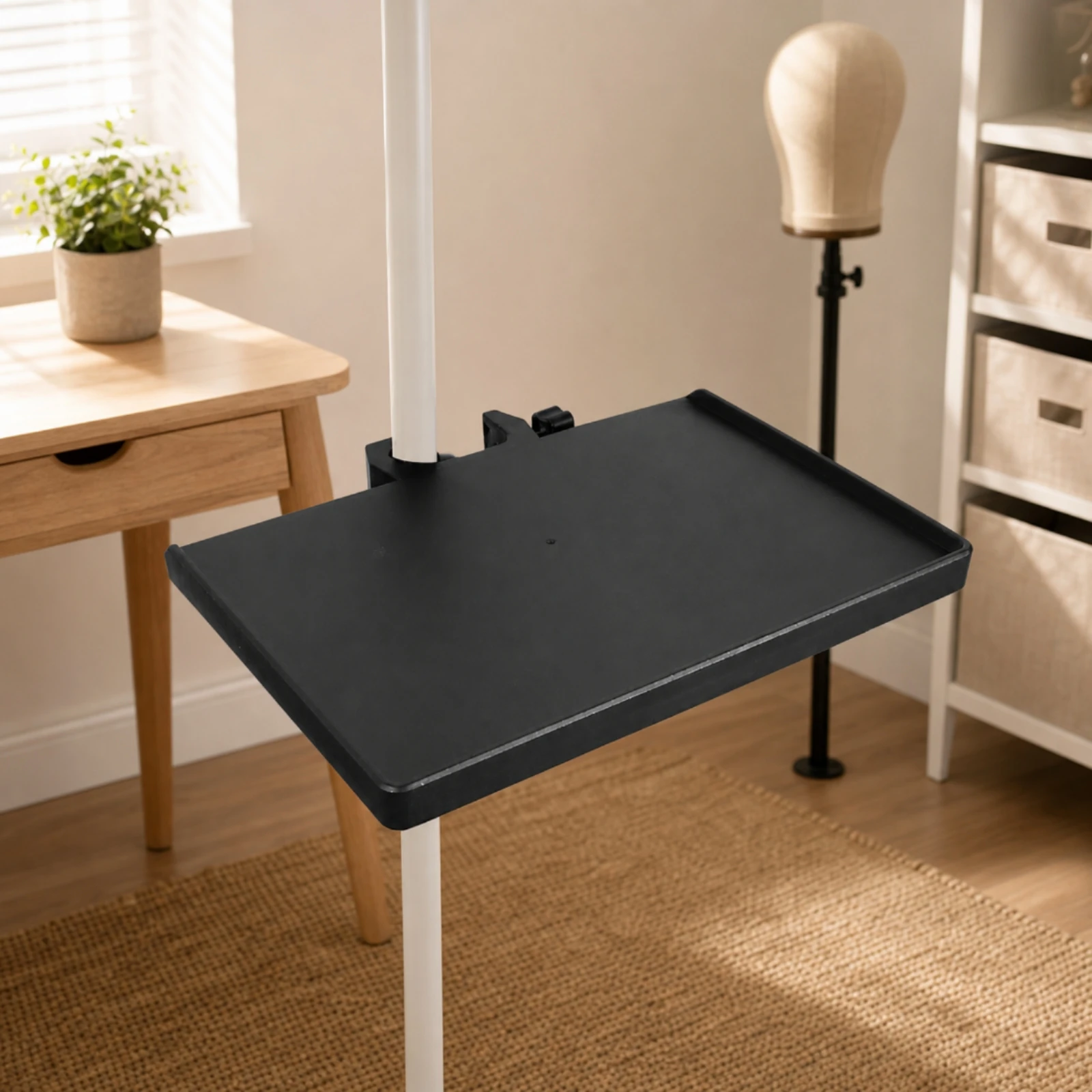 Floor-Standing Hair Rack with Accessory Tray Lightweight Hair Braiding Rack Hairpiece Organizing Stand Sturdy
