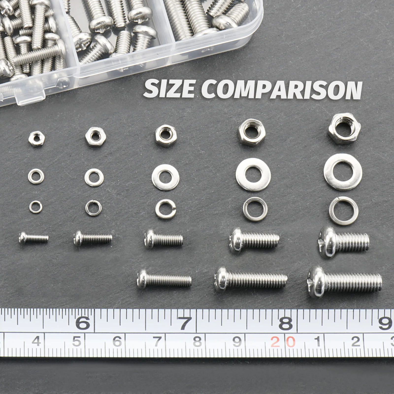 Stainless Steel Screws Nuts Washers Assortment Kit Rustproof Metric Hardware Set M2 M3 M4 M5 for DIY Home Repair Industrial Use