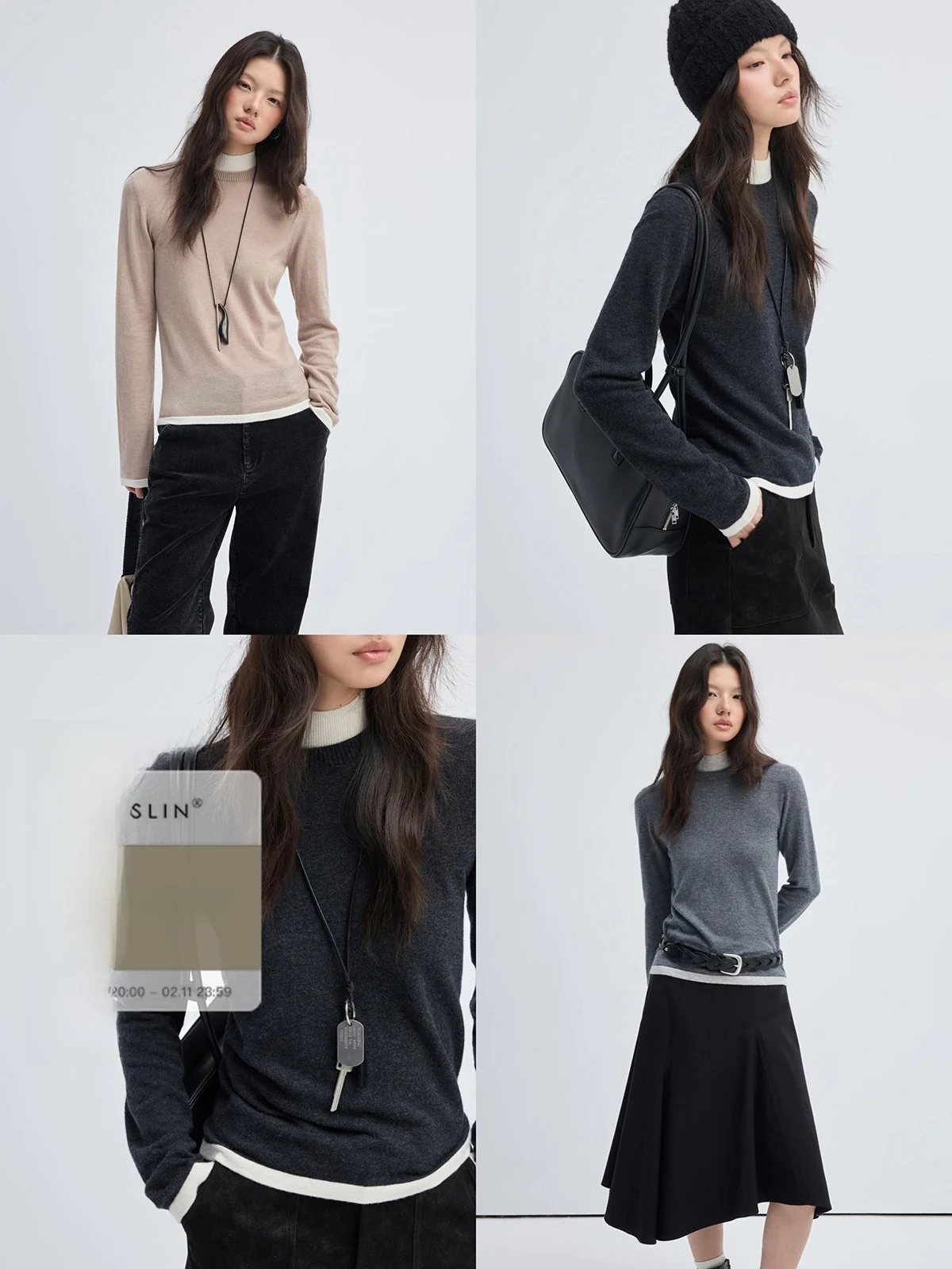 

JUSLIN Comfortable Versatile High Collar Full Wool Long Sve Slim Fit Base irt Casual Sle Faionable Online Exclusive