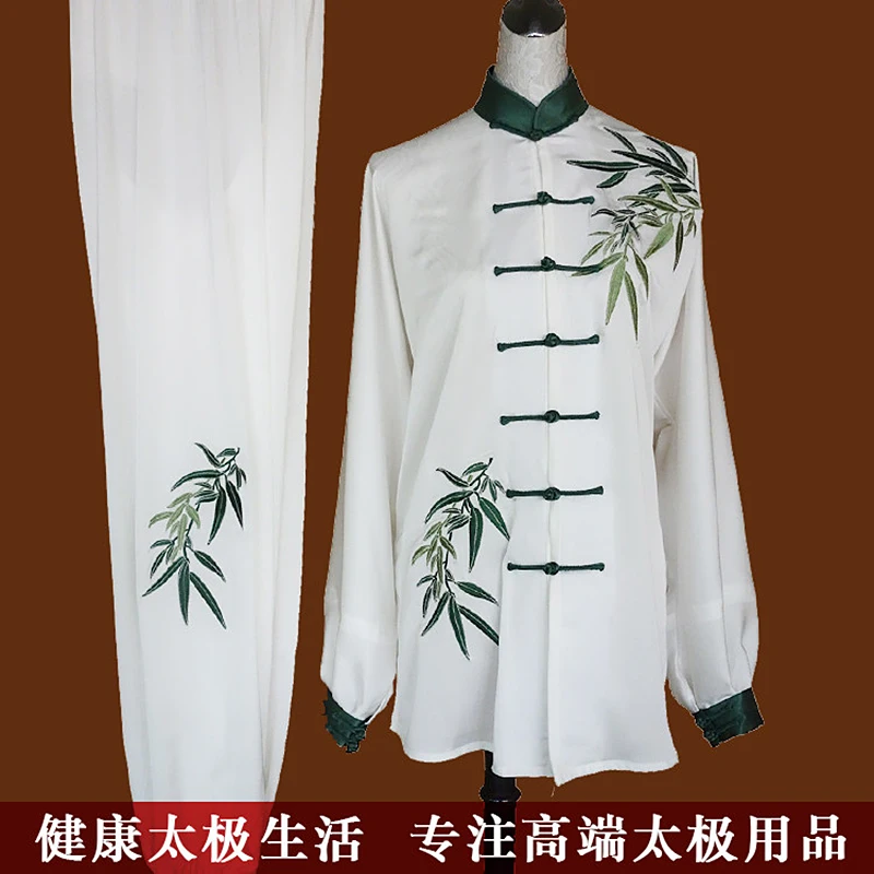 Embroidered Bamboo Tai Chi Suit Sheer Cape Training Wear Men Women Martial Arts Performance Competition Outfit Design