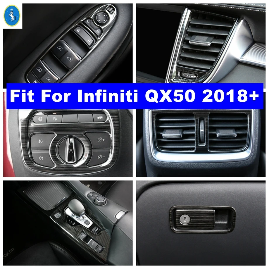 

Black Brushed Head Lamps / Lift Button Switch / Air AC Outlet / Gear Shift Cover Trim Fit For Infiniti QX50 2018 - 2022 Interior