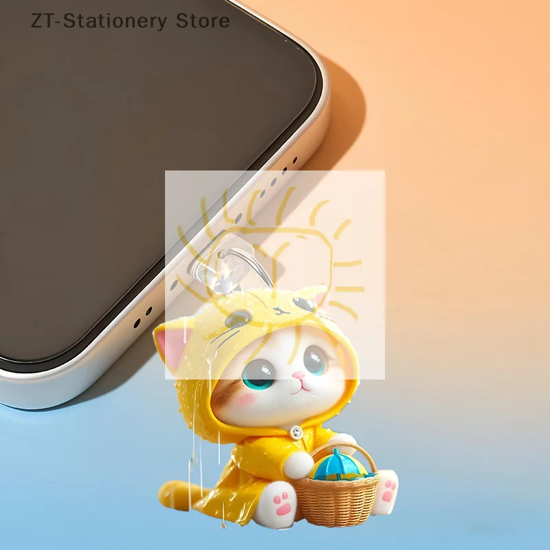 1pcs Cute Acrylic 2D Cat Phone Anti Dust Cap Charge Port Plug For IPhone Type C Dust Protection Stopper Accessorie