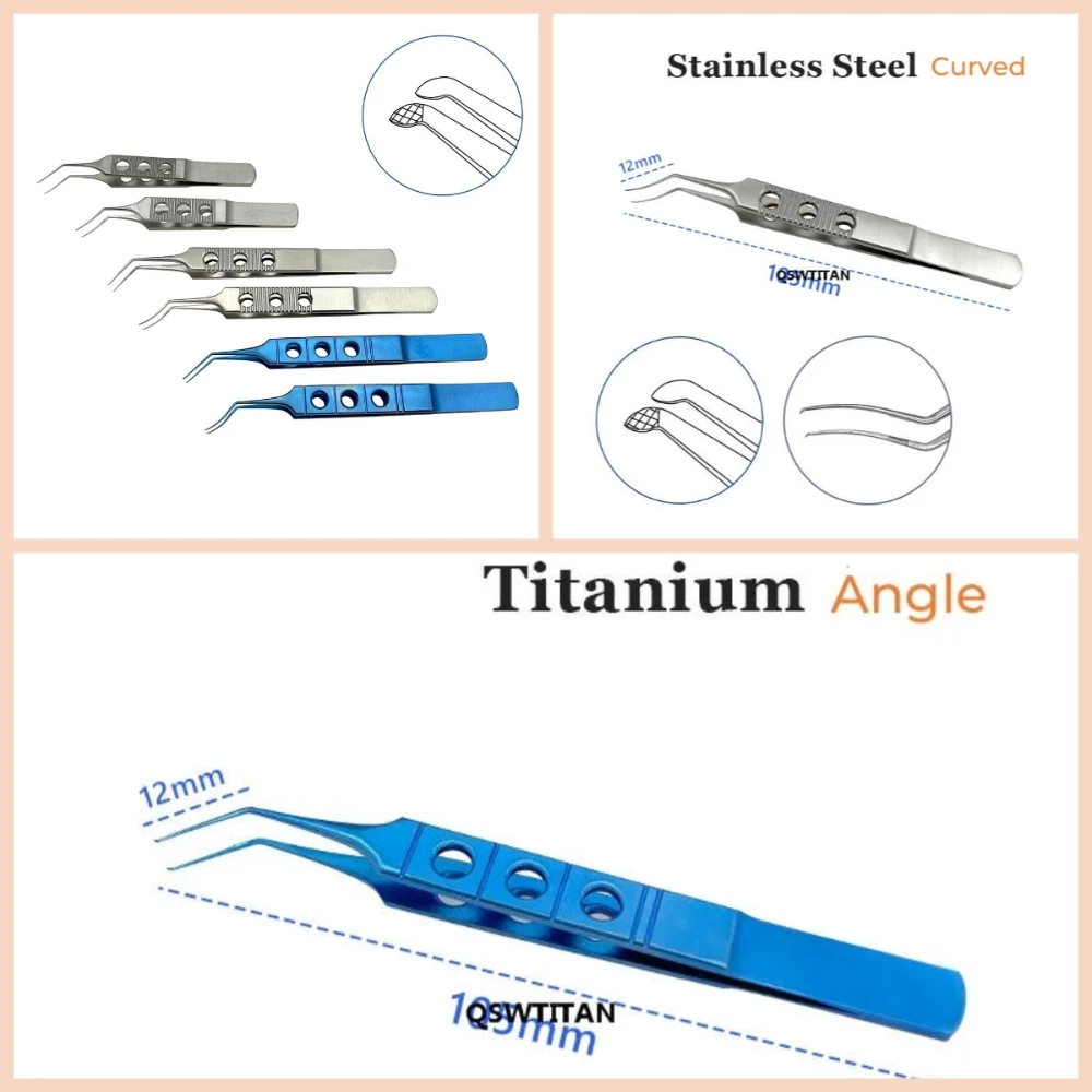QSWTITAN Capsulorhexis Forceps Stainless Steel Arcuate Dihedral Titanium Ophthalmic Forceps Instruments Surgical Tools