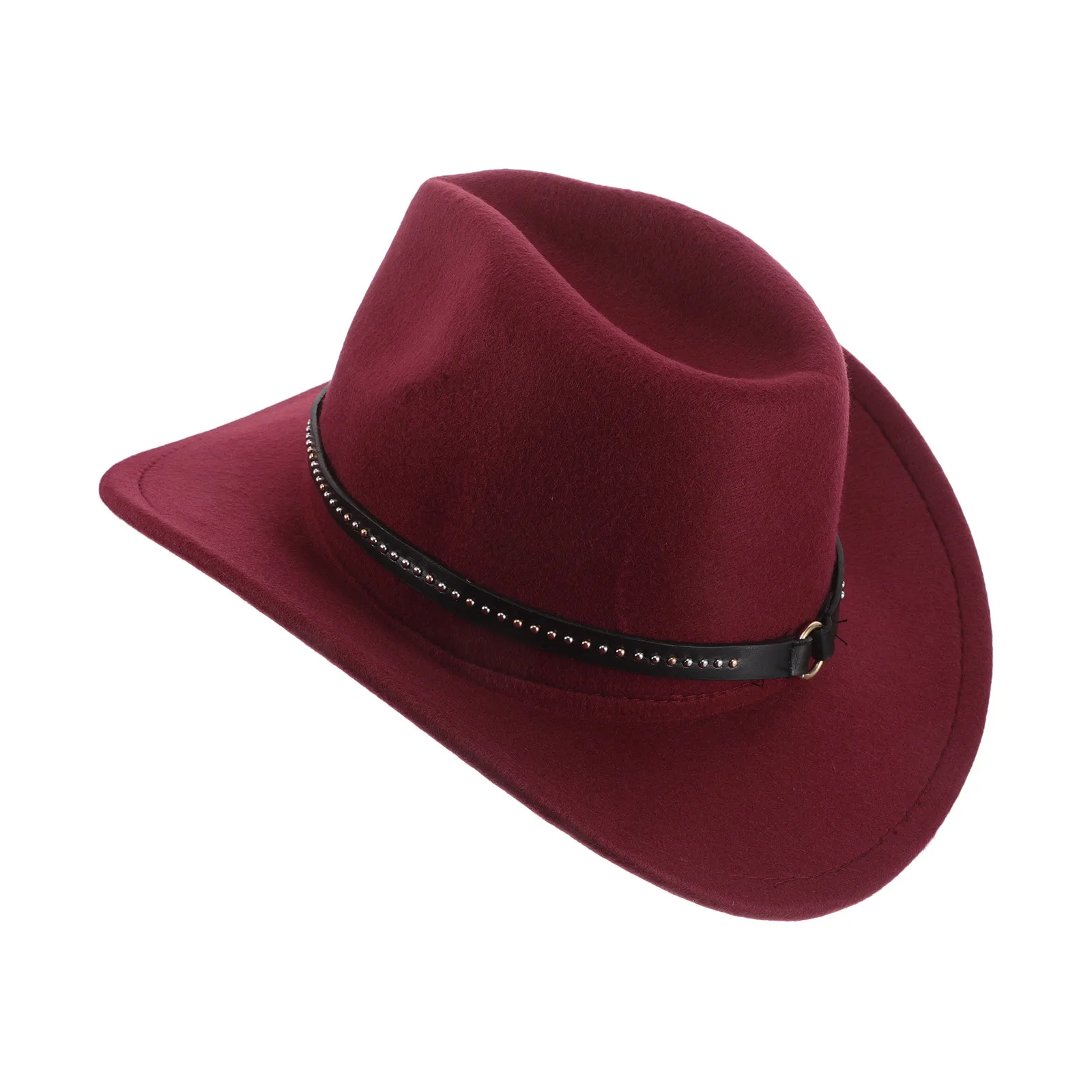 

Темно-красная шерстяная фетровая ковбойская шляпа унисекс с широкими полями, шляпа в стиле вестерн-джаз, Хэллоуин, косплей, осенне-зимний стиль, наряд Wild West