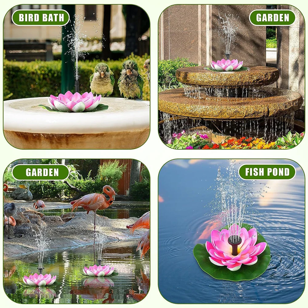 Lotus Solar Water Fountain Brushless Pump Solar Powered Fountain Artificial Lotus Flowers Fountain for Outdoor Pool Decor