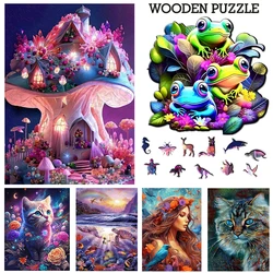 Wooden Jigsaw Puzzle for Adults and Kids Unique Shape Wood Colorful Beautiful Box Fun Challenge Brain Health Family Game