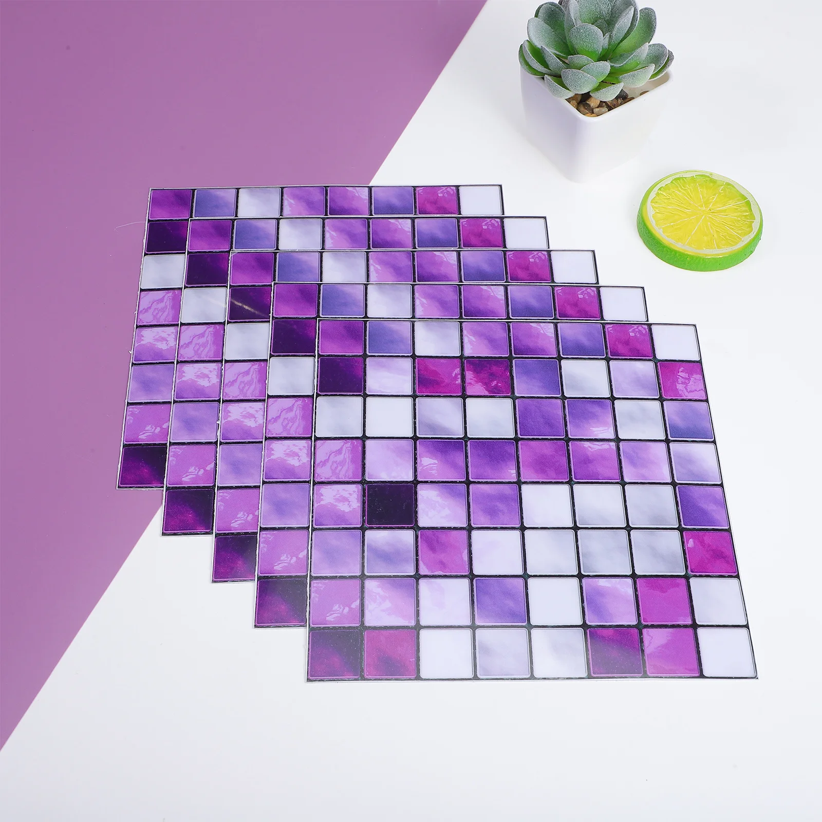 

10pcs Tile Stickers Waterproof Mosaic Design Glossy Finish For Bathroom Kitchen Wall Decor Simulation Decal Home Improvement