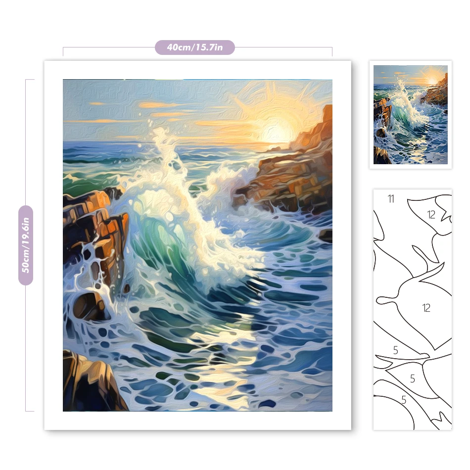 1pc frameless Painting By Numbers Draw Crafts Picture Seaside scenery with waves Wall Art Modern Canvas Art Painting Paint Kits