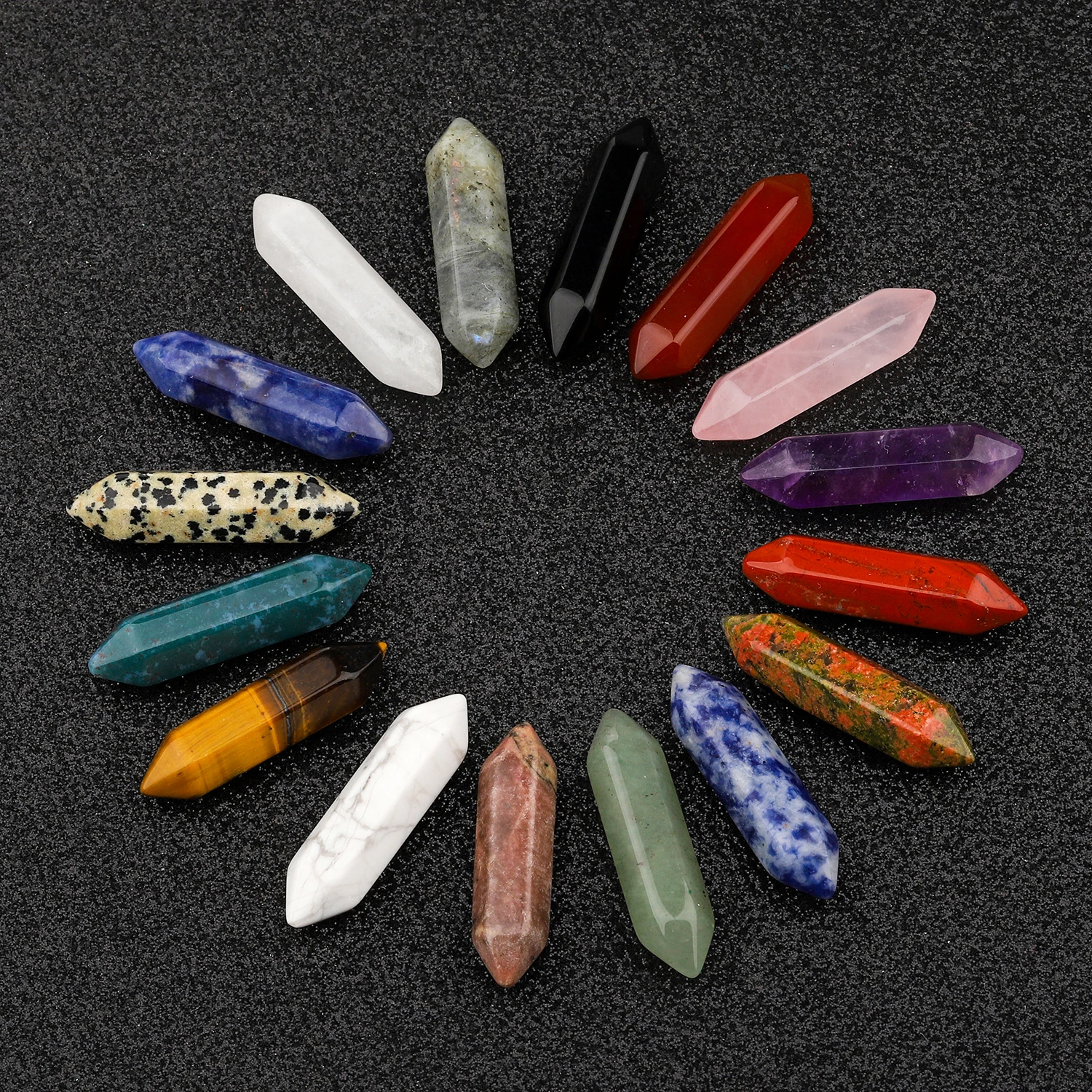 8x31mm Double Pointed Hexagonal Column Beads Rose Quartz Clear Quartz Tiger Eye Agate Amethyst Stone Beads for DIY Pendant