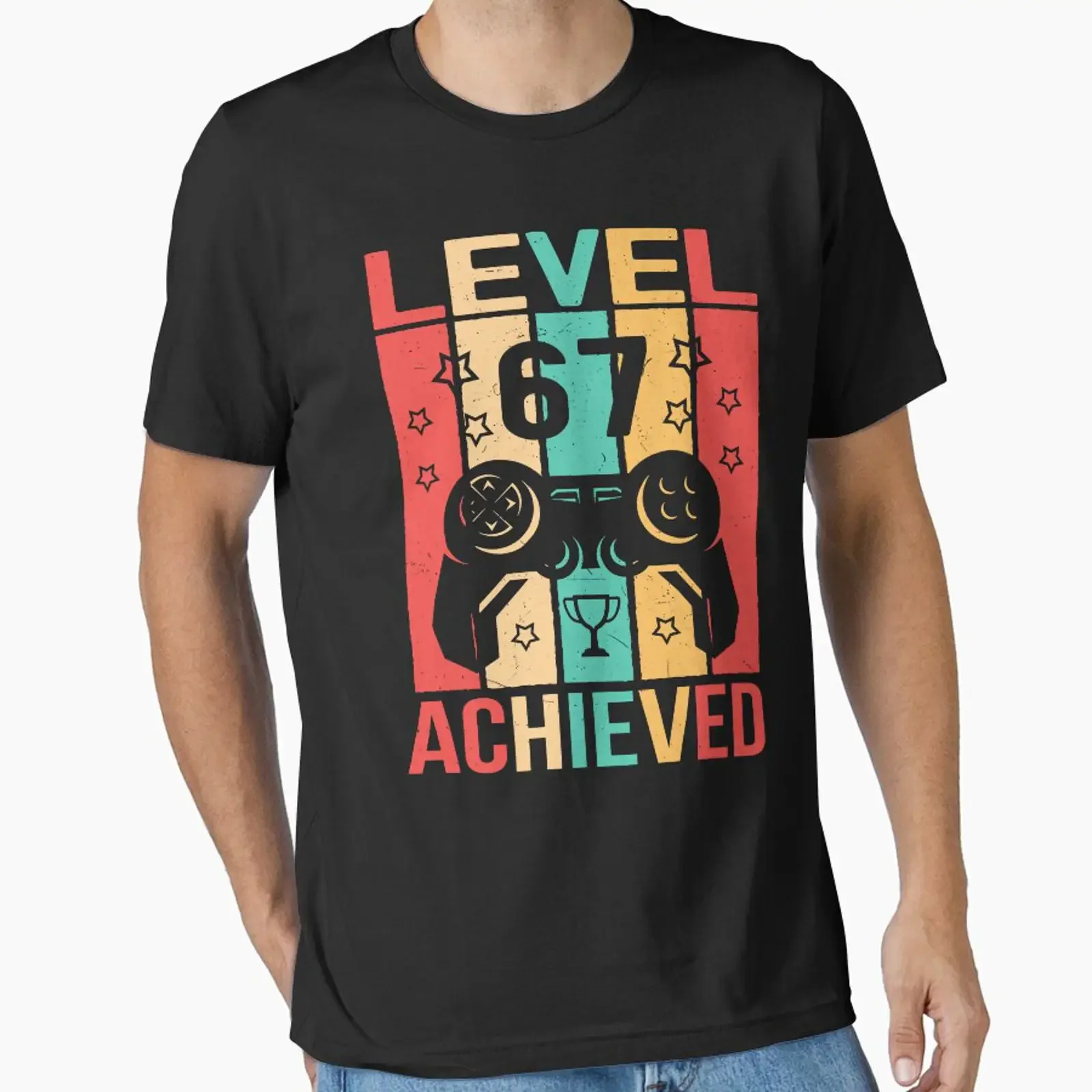 67th Birthday Level 67 Achieved Gamer Vintage Video Game Controller Meme Essential T Shirt vintage Washed Breathable Unisex