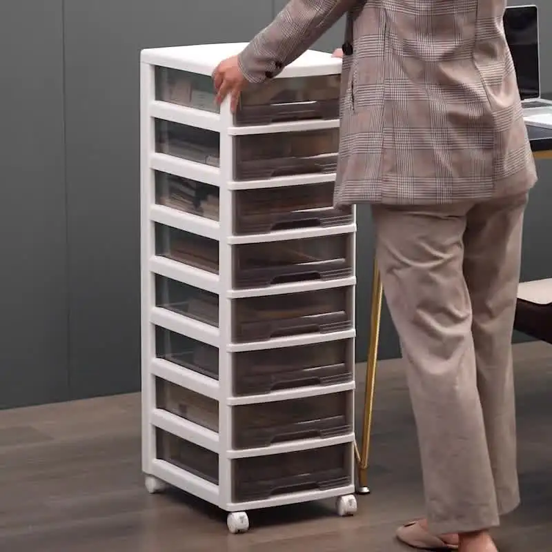 10 Drawer Rolling Storage Cabinet with Clear Compartments and Thickened Brown Construction Mobile Makeup Organizer for Home