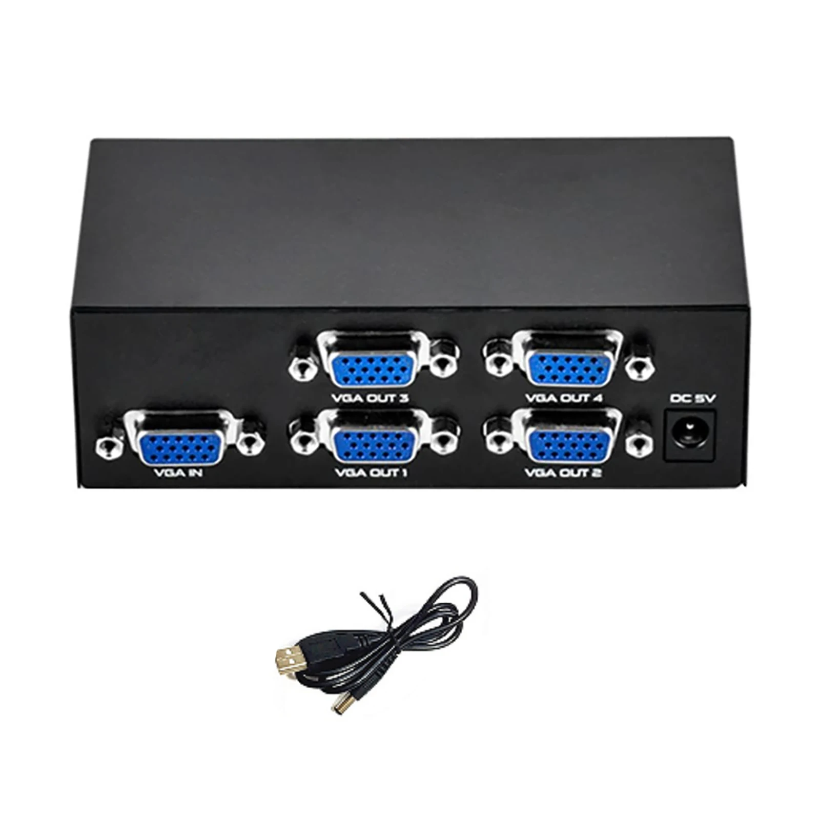 1x4 VGA Splitter Powered 1 in 4 out For Video Screen Duplication Support 1080P 200MHz 1 PC To 4 VGA Monitor/Projector DC 5V 1A