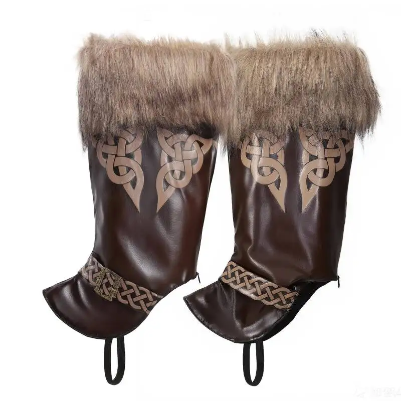 

WENAM IN STOCK Medieval Boot Covers Renaissance Faux Leather Pirate Leg Covers with Zip Halloween Costume Accessories
