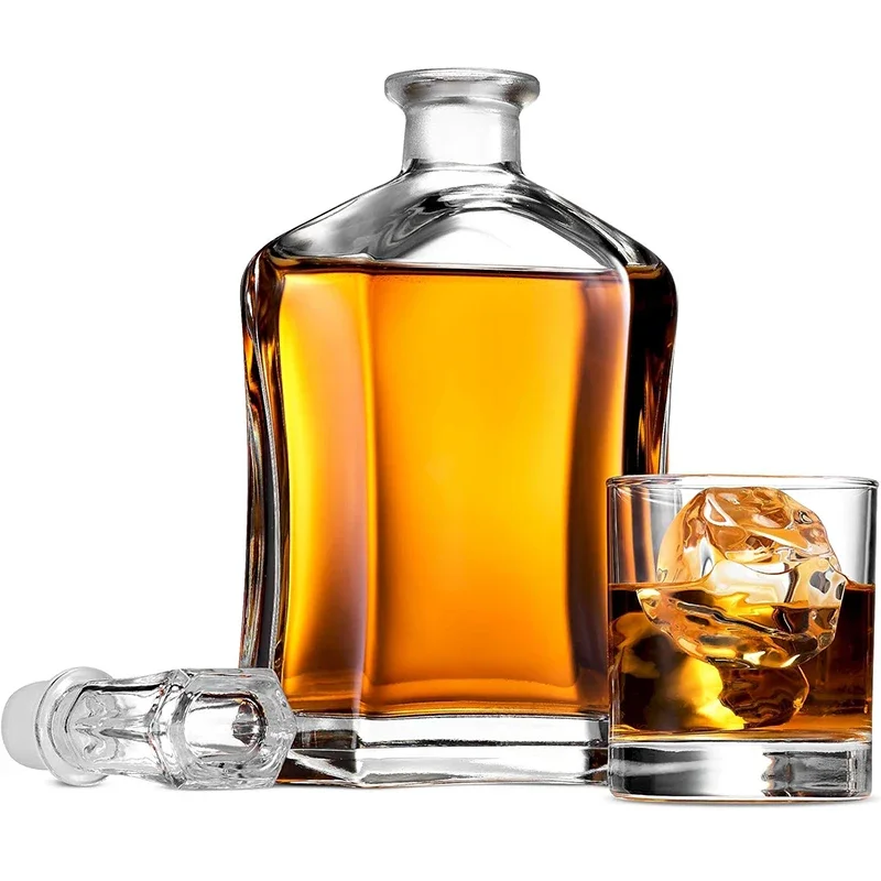 Whiskey Decanter for Wine, Bourbon, Brandy, Liquor, Juice 24 oz Paksh Capitol Glass Decanter with Airtight Geometric Stopper -