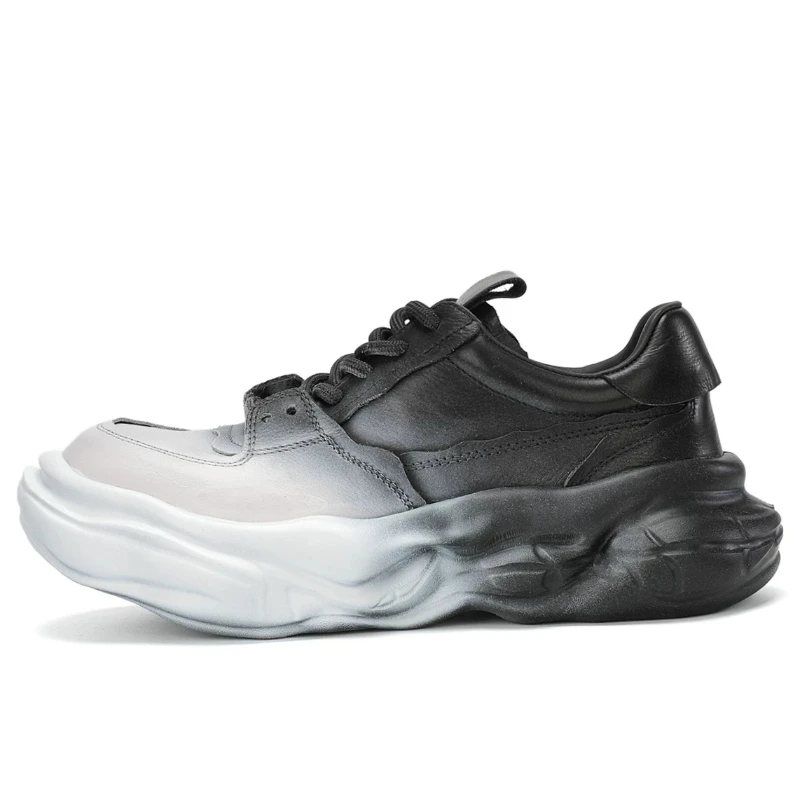 Genuine Leather Retro Casual Sneakers Shoes for Men's Fashion Height Increasing Shoes Comfortable Breathable Casual Sports Shoes