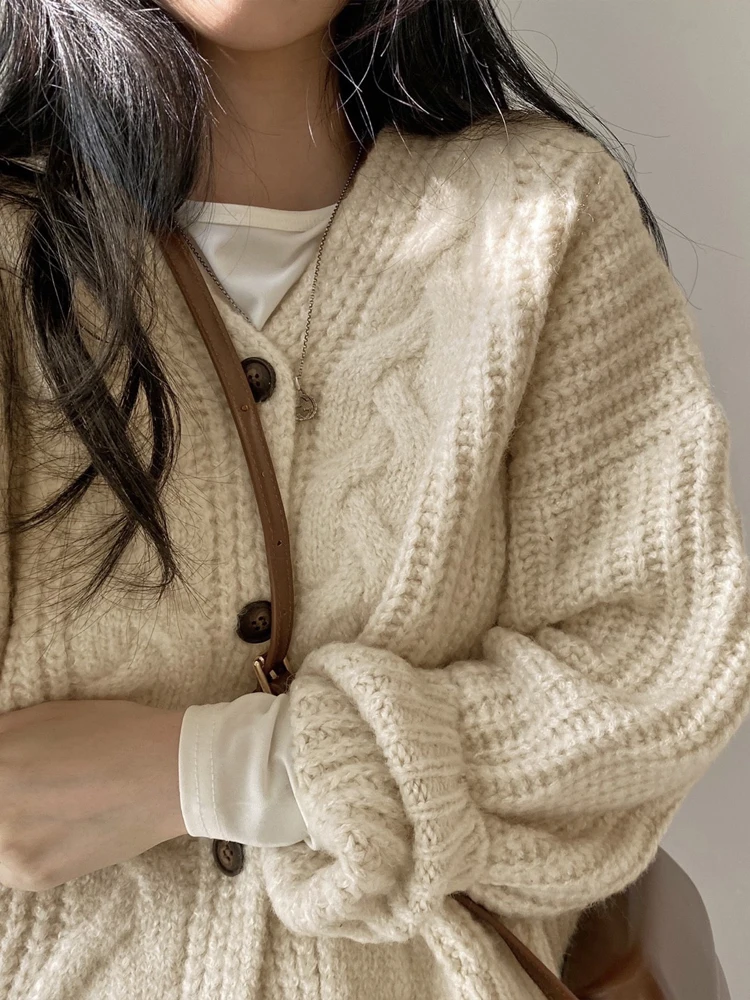 2022 Autumn Elegant Knitted Cardigan Women Long Sleeve Loose Solid Warm Tops Female Korean Fashion Single-breasted Casual Coat