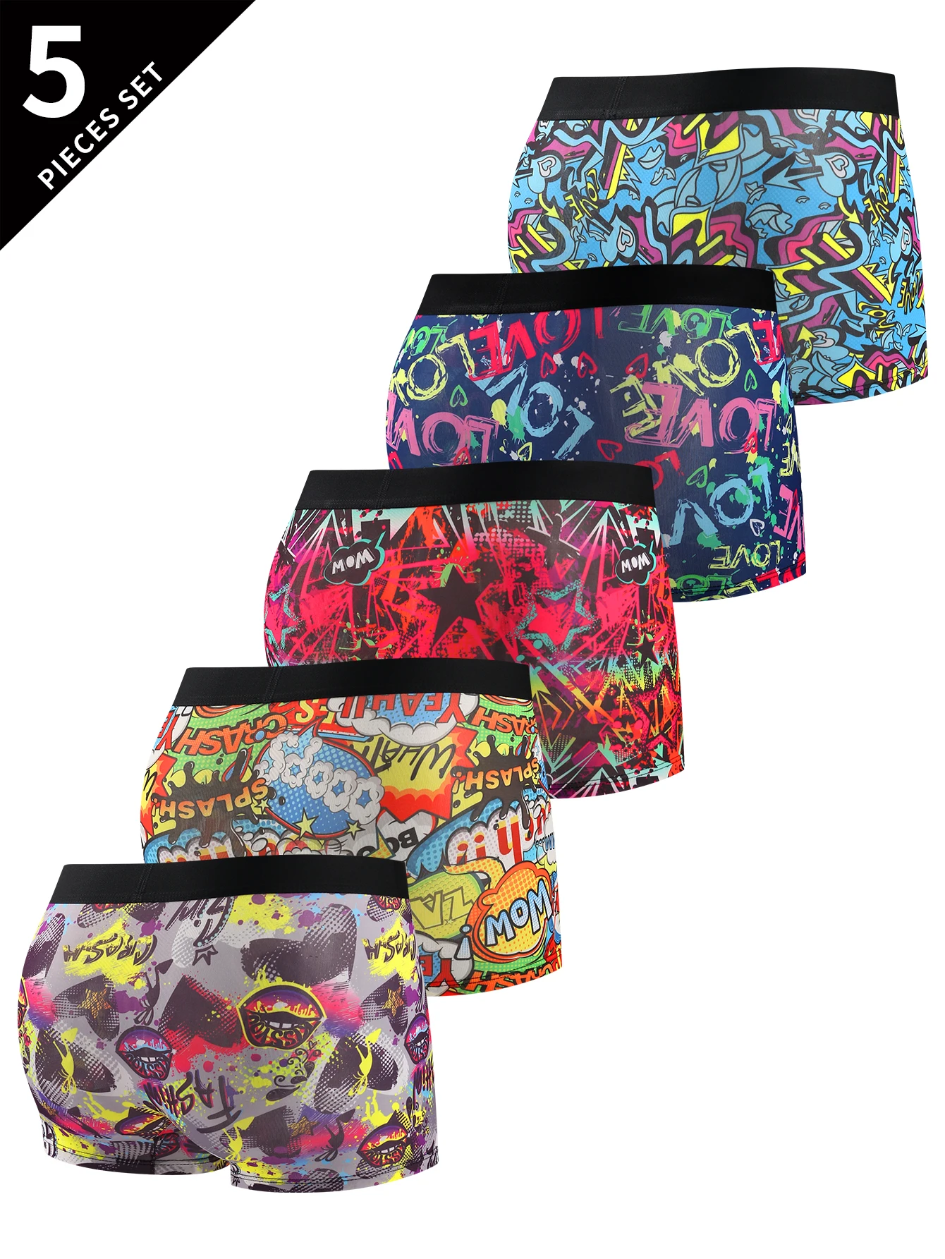 Boys thin style breathable personality trend printed youth boxer Shorts 5 pieces