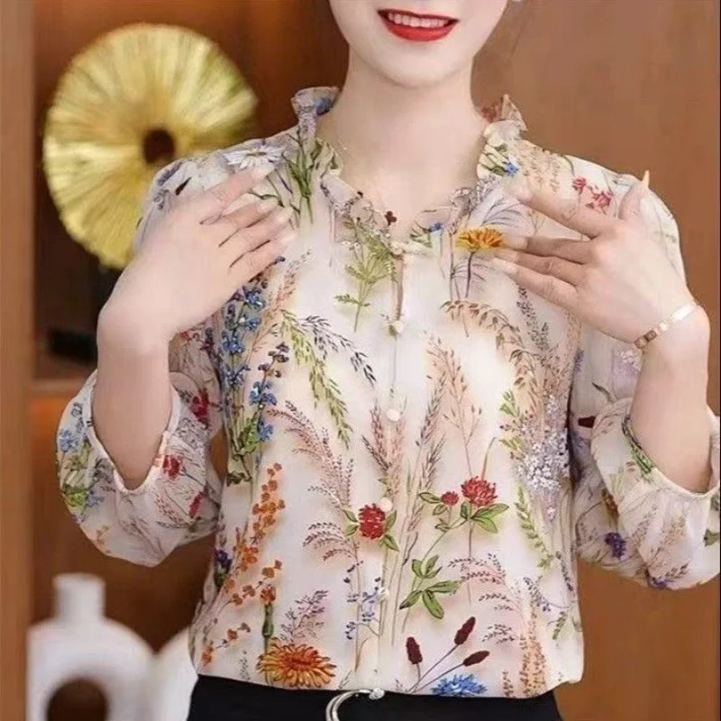 Spring and Autumn New Noble Shirt Women's Thin Mom's Fashion Cover Loose Middle Aged and Elderly All Matchlegant Top