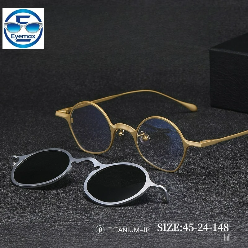 New Fashion Double layered Pure Titanium Sunglasses Magnetic Optical Glasses Circular Retro Hanging Clip Male Female SUNGLASSES