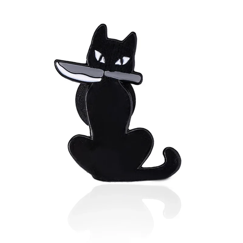 Funny Animal Knife Enamel Pin Black Cat Penguin Corgi Dog Otter Seal Animal Killers Brooches Badges Lapel Jewelry Accessories