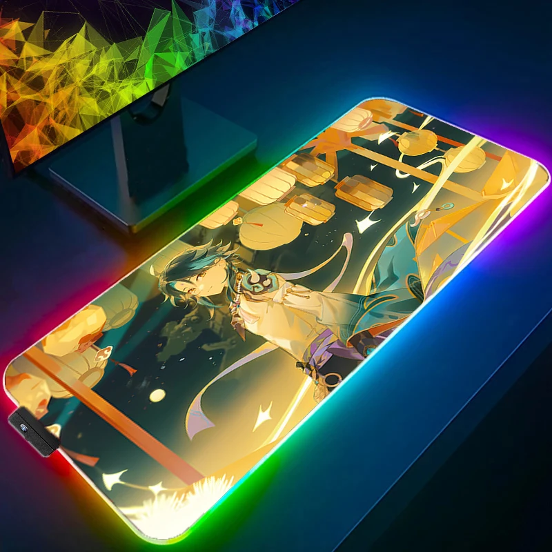 

Коврик для мыши RGB G-genshin Impact Xiao Larger XXL 900x400 Speed ПК Компьютерная клавиатура Светодиодный настольный коврик Игровые аксессуары Коврик для мыши