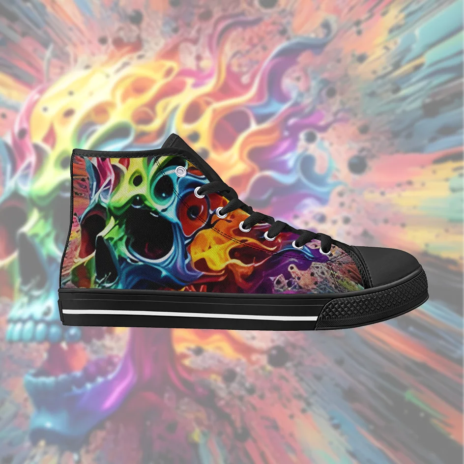 

Gothic Skull Prints Classic High Top Canvas Shoes for Men Women Vulcanized Shoes Flats Walking Sneakers High Quality Footwears