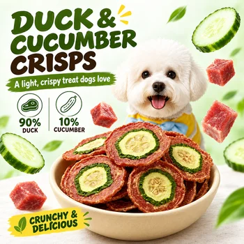 Duck Jerky Cucumber Chips Dog Treats, Crispy Meat Snacks, Slow Baked Training Rewards, Kibble Topper for Small Medium Large Dogs 1