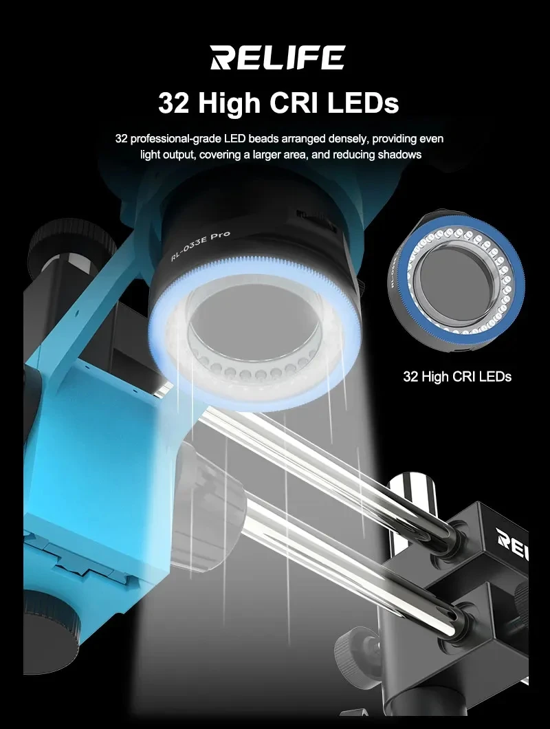 RELIFE RL-033E Pro Microscope Adjustable Polarized Light 32 LED Ring Lamp Anti Glare Eliminates Reflection Illumination