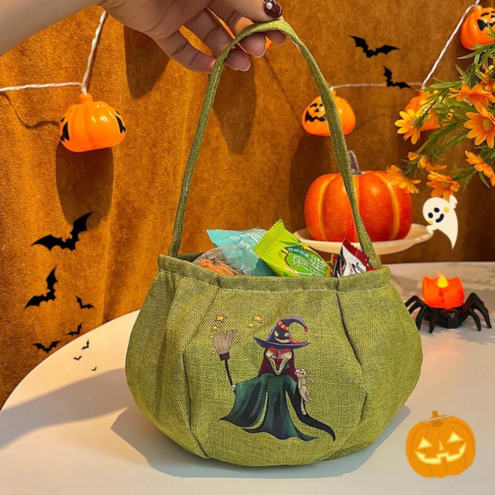 

Cute Funny Halloween Candy Bag Storage Bucket Printing Trick or Treat Bag Gifts Pouch Nylon Pumpkin Handbag Festival