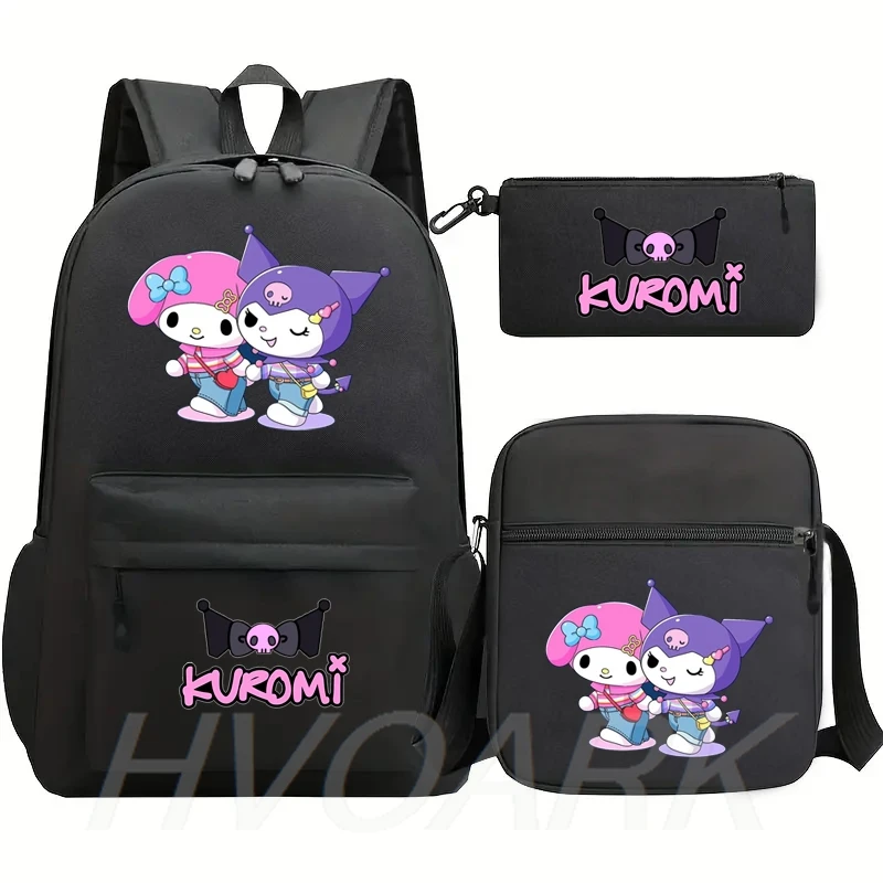 Kuromi-mochila de dibujos animados para adolescentes, morral escolar ligero de 3 piezas, capacidad sencilla, con Shoudler, para viaje al aire libre