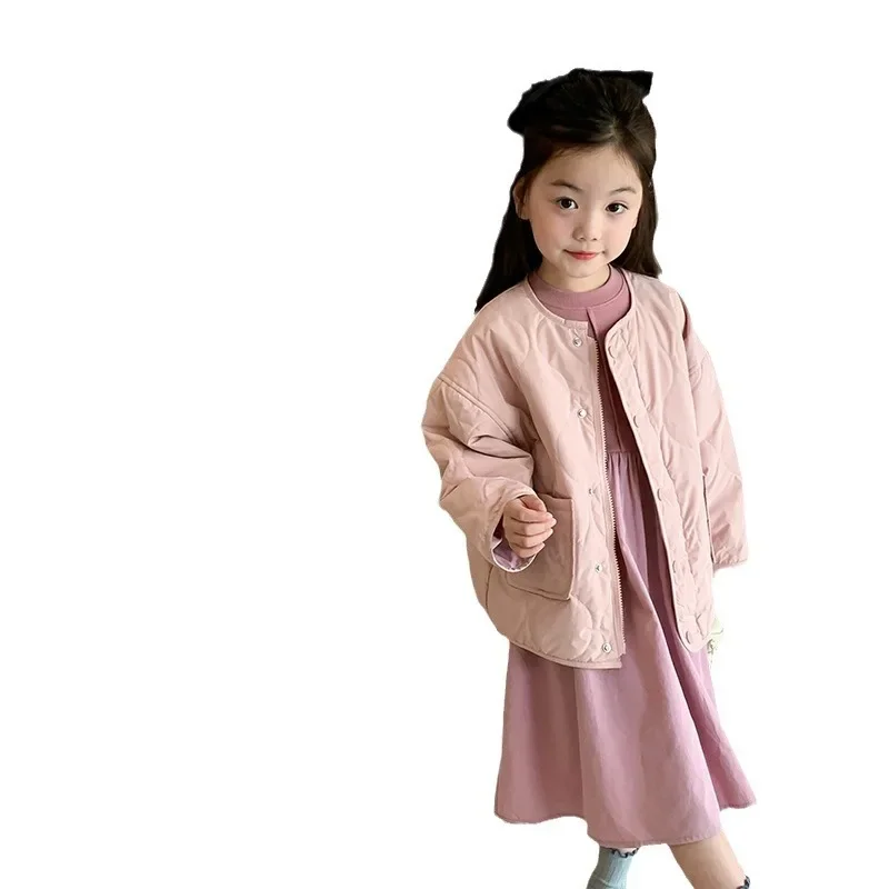 Children Clothes Loose Padded Jacket 2024 Autumn and Winter Girls Solid Color Cotton-warm Solid Color Casual Simple Kids Clothes