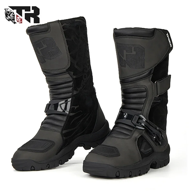 TR Motorcycle Riding Boots Men\'s Cowhide Waterproof Mid-Calf Boots for  Riding Perfect Motocross for All Seasons Motorbike Bota