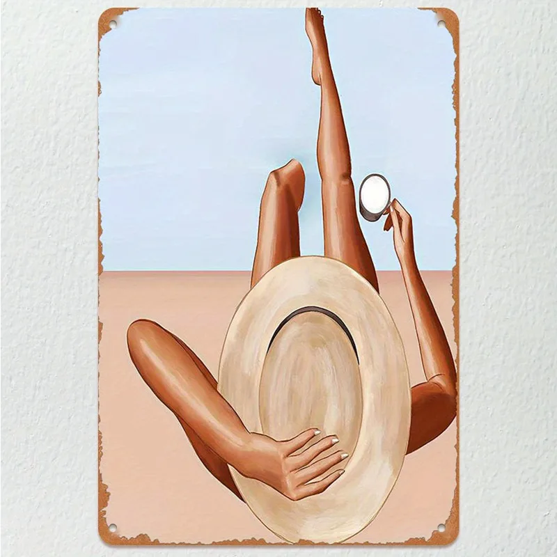 

2D Flat, 1pc Vintage Kaffee Am Pool Aluminum Wall Art - 8x12 Inch Retro Beach Scene Decor, Classic Home & Office Decor