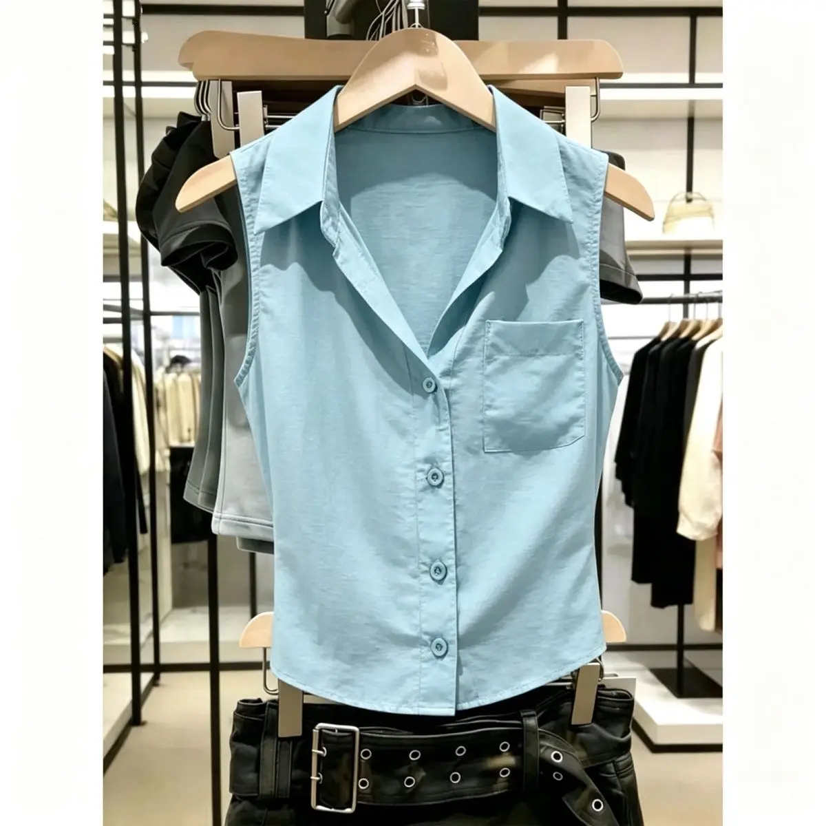 

Loose Women's Sleeveless Chiffon Shirt Summer New Fashion Small Top Youthful Outerwear Shirt Collar Easy Care Other Mate...