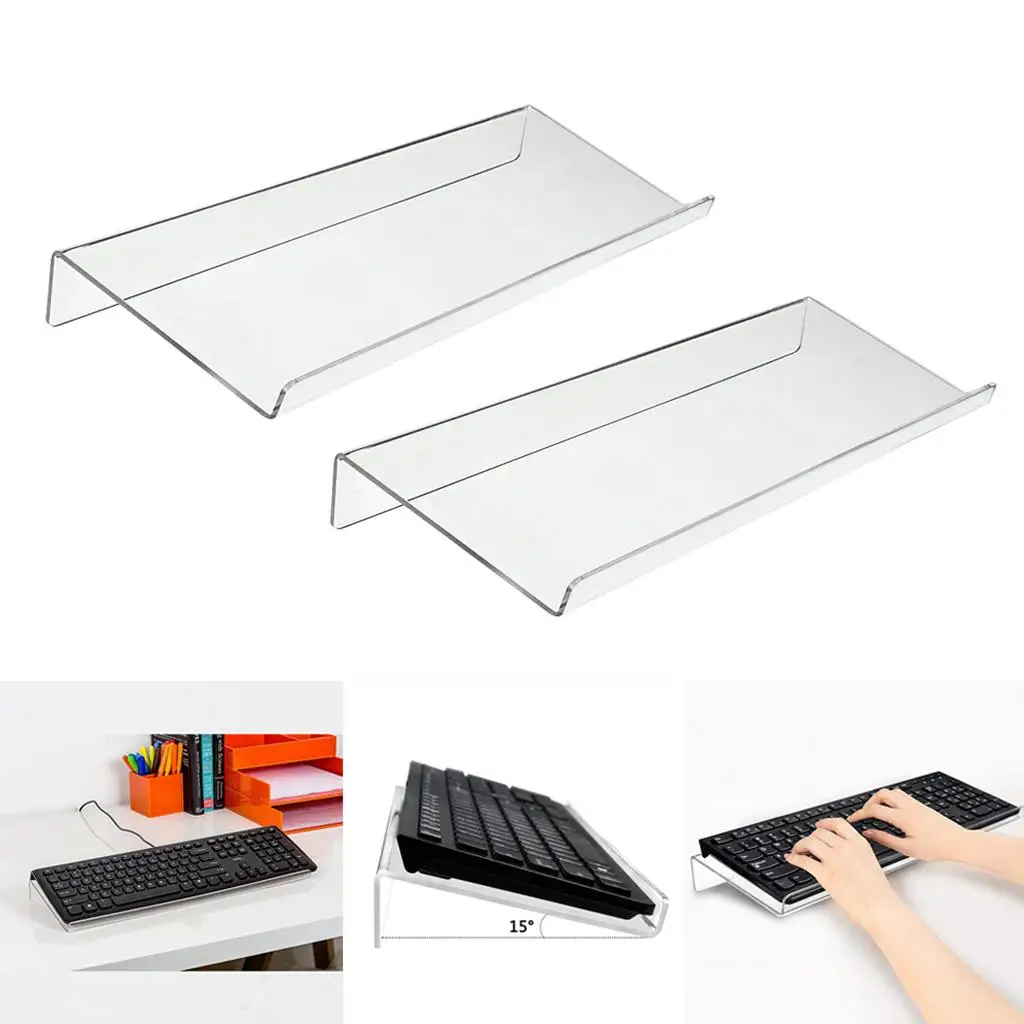 2 Pieces Clear Anti-Slip Computer PC Tilted Keyboard Stand for Office School