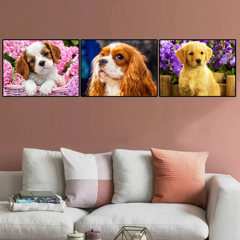 Pet Dog 5D Diamond Painting Full Round Diamond Embroidery Handicrafts Mosaic Animal Flowers Grassland Cross Stitch Home Decor