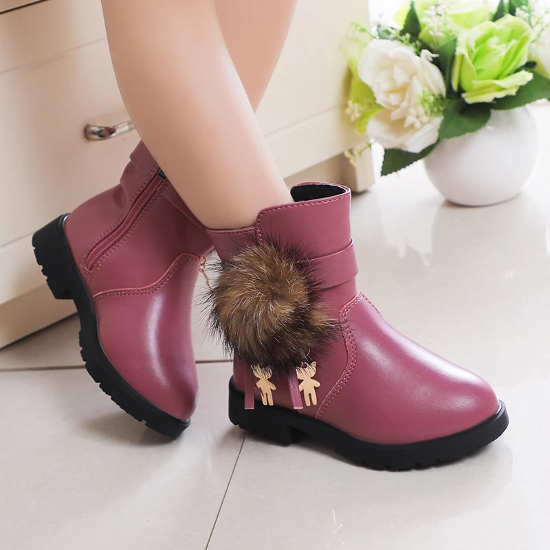 Girls Short Boots Versatile Soft Bow Black Pink Children Fashion Casual Boots Plush Sweet Princess Kids Shoes Drop Shipping Cute