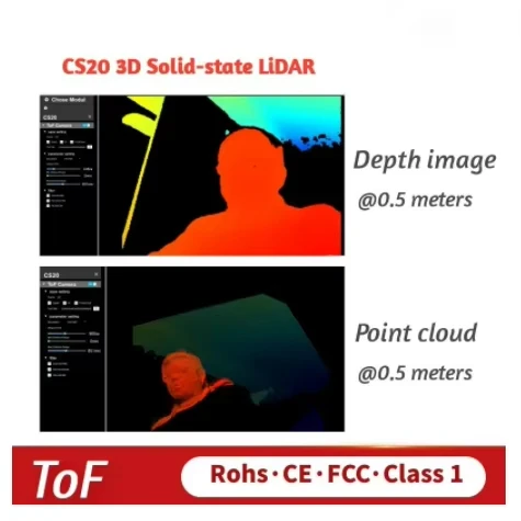 robot navigation obstacle avoidance, security monitoring, volume measurement CS20 5m 3D TOF solid state liDAR sensor