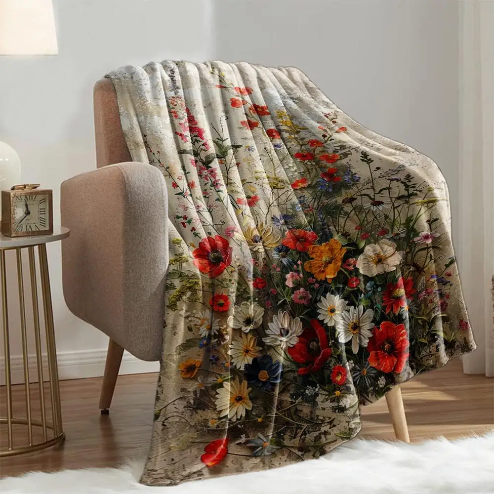 1 Stück Überwurf, Vintage-Wildblumen-Flanelldecke für Couch, Bett, Sofa, warme Decken, perfekte Festival-Geschenke, Liebe, schöne Blumen